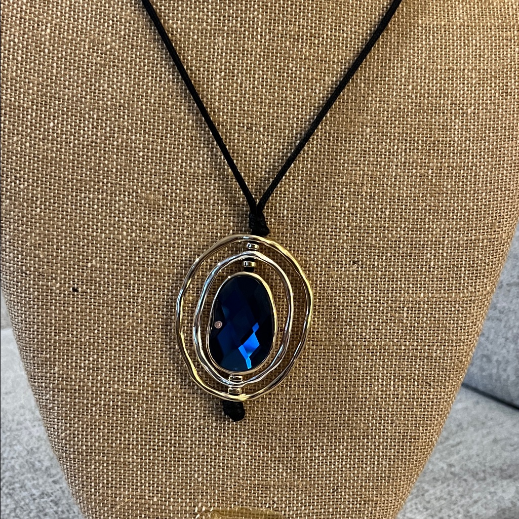 Bella Jack Blue Stone With Wavy Silver And Gold Tone Pendant Necklace 30$